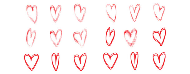 Set of unique hand drawn hearts. Black pencil drawing heart love objects on white. Scribble hearts doodle line. Valentine's day symbols. Romantic vector illustration for design wedding invitation card