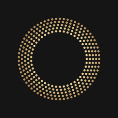 Gold Halftone round frame design. Round luxury logo abstract golden ring emblem geometric background.
