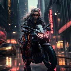 cyberpunk girl on motorcycle
