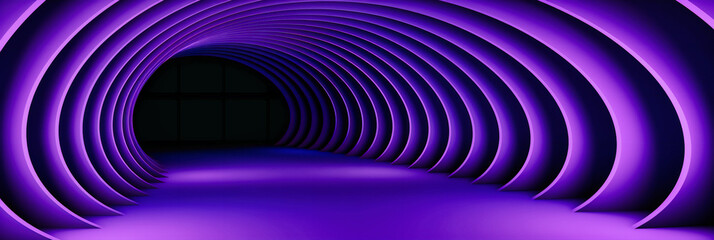 Futuristic blue neon tunnel, modern abstract design with vibrant lights and geometric shapes, empty stage with cyber technology concept