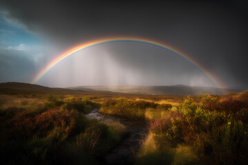 Fototapeta na wymiar rainbow over the lake made by midjourney