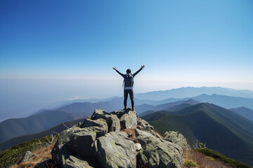 Obraz premium person on top of mountain made by midjourney