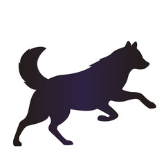 Running wolf silhouette on white background. Animal figure isolated