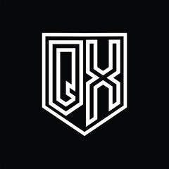 QX Letter Logo monogram shield geometric line inside shield isolated style design