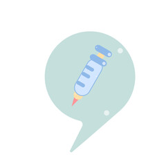 Syring with needle, Pencil flat icon with long shadow, speech bubble, 