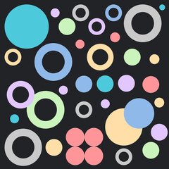  pattern with colorful circles on black background. Vector illustration.
