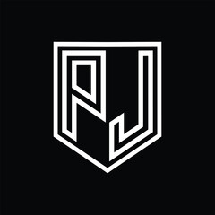 PJ Letter Logo monogram shield geometric line inside shield isolated style design
