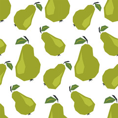Seamless pattern with ripe green pears on white. Applique style drawing. Background, wrapping paper.