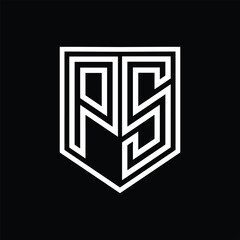 PS Letter Logo monogram shield geometric line inside shield isolated style design