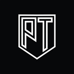 PT Letter Logo monogram shield geometric line inside shield isolated style design