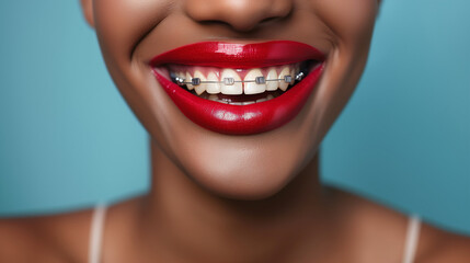 Radiant Smile of Joyful African American Woman with Braces - Beauty, Happiness, and Positive Lifestyle Concept