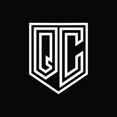 QC Letter Logo monogram shield geometric line inside shield isolated style design