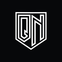 QN Letter Logo monogram shield geometric line inside shield isolated style design