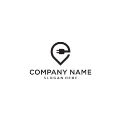 map combine electric symbol logo design vector