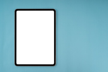 black tablet isolated on blue background