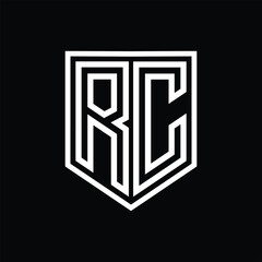 RC Letter Logo monogram shield geometric line inside shield isolated style design