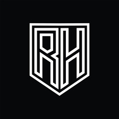 RH Letter Logo monogram shield geometric line inside shield isolated style design