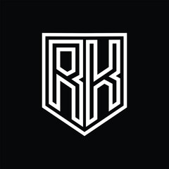 RK Letter Logo monogram shield geometric line inside shield isolated style design