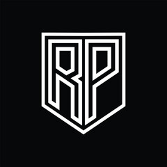 RP Letter Logo monogram shield geometric line inside shield isolated style design