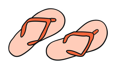 Doodle hand drawn flip flop slippers icon. A pair of red flip-flops, top view. The concept of beach holidays, vacations, beach parties.