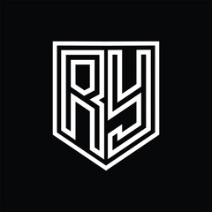 RY Letter Logo monogram shield geometric line inside shield isolated style design