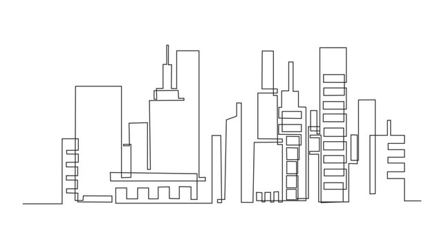 Continuous one-line City landscape template. Thin line City landscape. Downtown landscape with high skyscrapers. Panorama architecture Goverment buildings vector