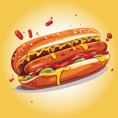 Vector illustration of hotdog hot dog with ketchup and mustard