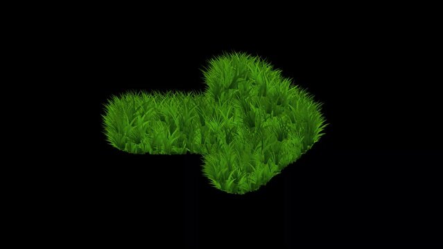 Arrow symbol with green grass effect on plain black background