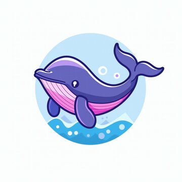 Flat design cute whale vector for logo or branding.
