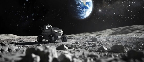 Lunar car on the Moon with camera - obrazy, fototapety, plakaty
