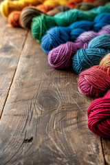 colored threads for knitting on a red background
