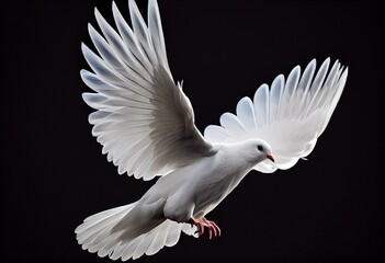 White dove flying isolated on black background and Clipping path. freedom on international day of peace concept. Generative AI