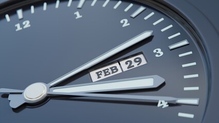 3d rendering clock of change to February 29th. Leap year concept design. 3d illustration in realism style - obrazy, fototapety, plakaty