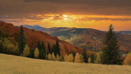 sunset in autumn mountains