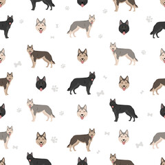 Northern Inuit dog seamless pattern. All coat colors set