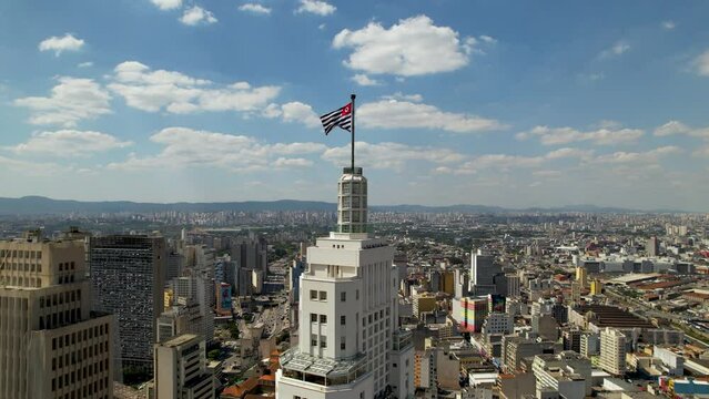 Santander Lighthouse At Sao Paulo Brazil. Public Space Public. Business Sky Background Downtown Cityscape. Business Outside Downtown Backgrounds Panoramic City.