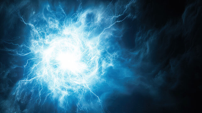 Supernova explosion in the deep space, white blue flash