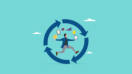 build good work habits with several skills, habitual procedures leading to business or career success, discipline or working efficiency, business people carry out work with a circle of good work habit