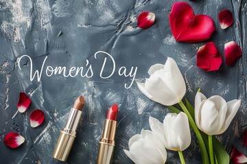 Celebrating Women: Flowers, Lipstick, Heart. Women Day