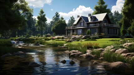 beautiful country house on the river process