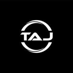 TAJ letter logo design with black background in illustrator, cube logo, vector logo, modern alphabet font overlap style. calligraphy designs for logo, Poster, Invitation, etc.