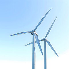 Wind turbines against a clear blue sky isolated on white background, photo, png
