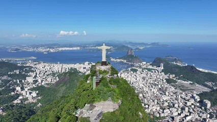 Christ The Redeemer At Rio De Janeiro Brazil. Sculpture Aerial. Industry Skyline Commercial Building Beautiful. Industry Cityscape Commercial Building Corporate Business.