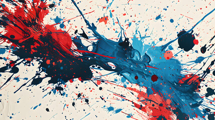 Dynamic Energy: Abstract Art of Blue and Red Paint Splatters on Canvas
