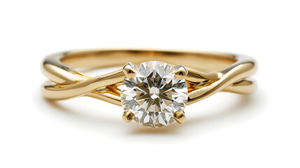 Beautiful gold engagement ring with a diamond,  isolated in white background 