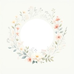 Fototapeta na wymiar Minimalist floral border, soft pastels, central white space for text or design 