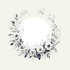 Delicate floral frame, minimalist design, prominent white space in the center for text or design