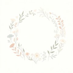 Fototapeta na wymiar Minimalist floral border, soft pastels, central white space for text or design for text or design