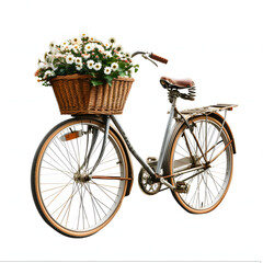 Vintage bicycle with a flower basket isolated on white background, cinematic, png
