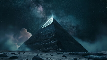 An ancient pyramid serving as a portal to the universe stars aligning to unlock its secrets